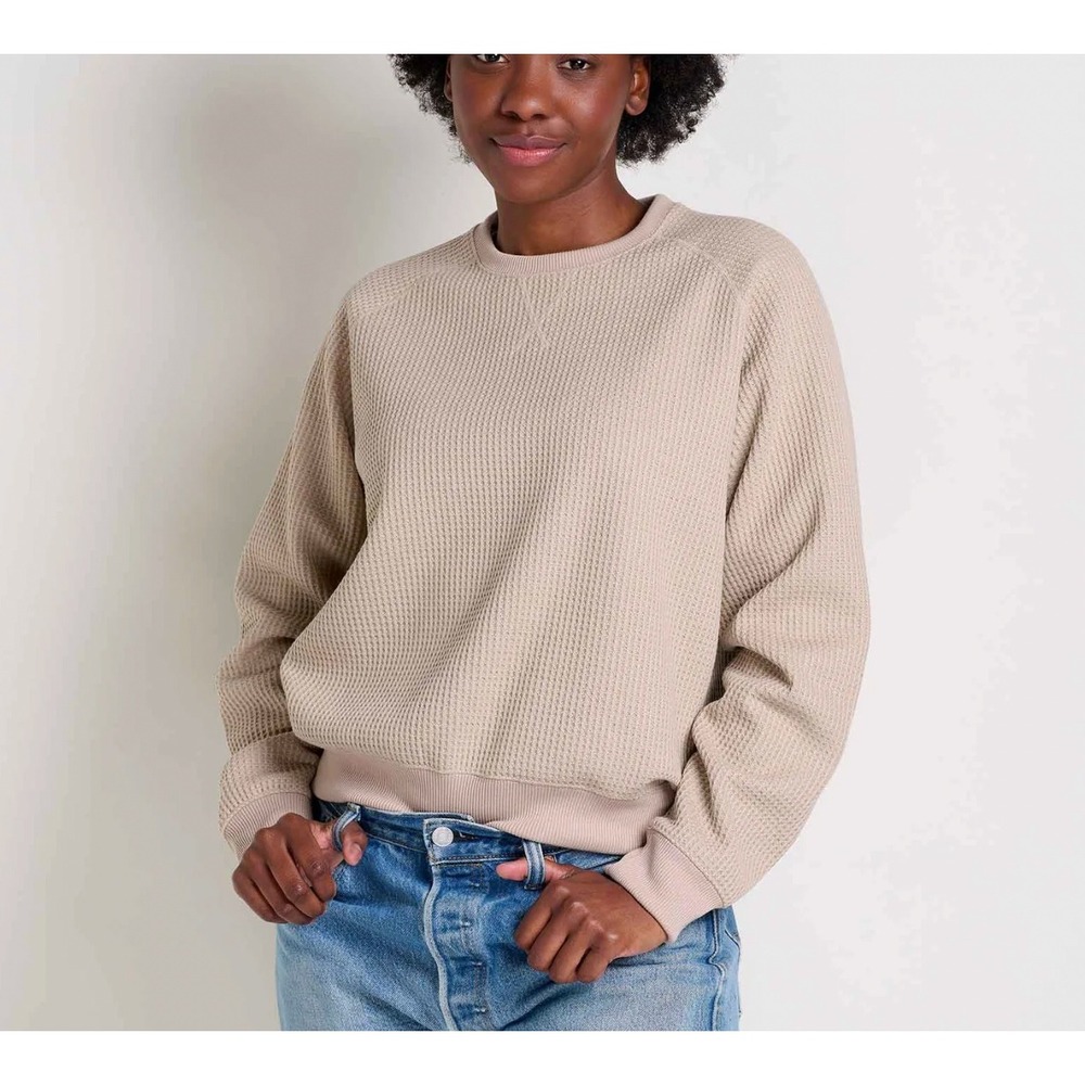 Toad&Co Womens Small Beige Waffle Knit Raglan Pullover Sweatshirt Recycled Poly